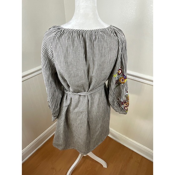 Feather Bone Anthropologie Stripe Embroidered Sleeve Tunic‎ Dress Women Size XS - Picture 4 of 13